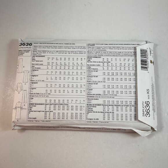 Simplicity 3636 Nightgown Pajamas Robe Karen Z Misses Miss Petite Sz 8-16 UNCUT - Picture 6 of 9